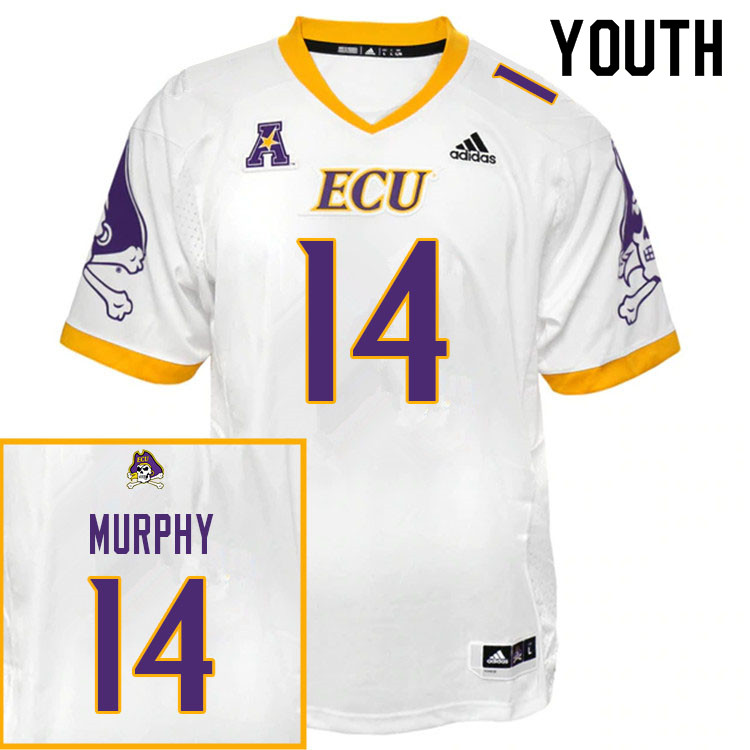 Youth #14 Josh Murphy ECU Pirates College Football Jerseys Sale-White - Click Image to Close